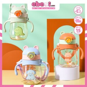Bình nước gấu có tay cầm, dây đeo cho bé 350ml