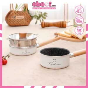 Bộ nồi chảo quánh cháo cho bé ăn dặm Fashion kèm xửng cao cấp