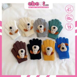 Găng tay len cho bé 0-5Y - 2 lớp đính gấu bông đáng yêu