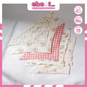 SET 5 Khăn yếm tam giác cho bé 4 lớp | Muslin organic