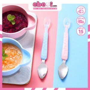 Thìa nạo hoa cho cho bé ăn dặm 2 đầu Silicon và Inox 304