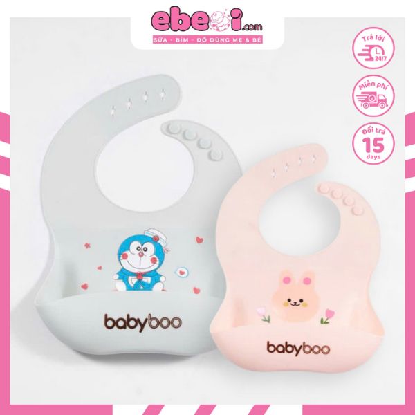 Yếm ăn dặm Silicon BabyBoo hình Doremon và Gấu hồng