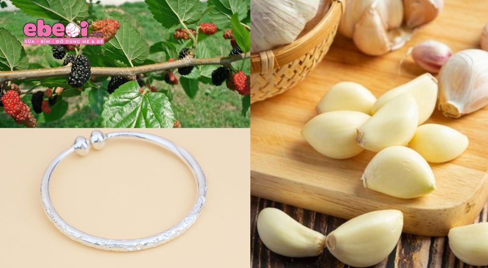 Cách tránh vía cho trẻ sơ sinh khi ra ngoài là mang theo tỏi dâu tằm vòng tay bạc