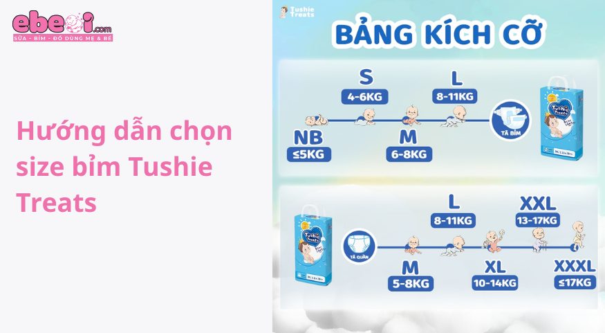 Hướng dẫn chọn size bỉm Tushie Treats 
