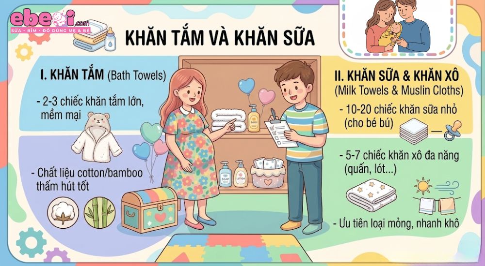 Khăn tắm và khăn sữa khi sinh